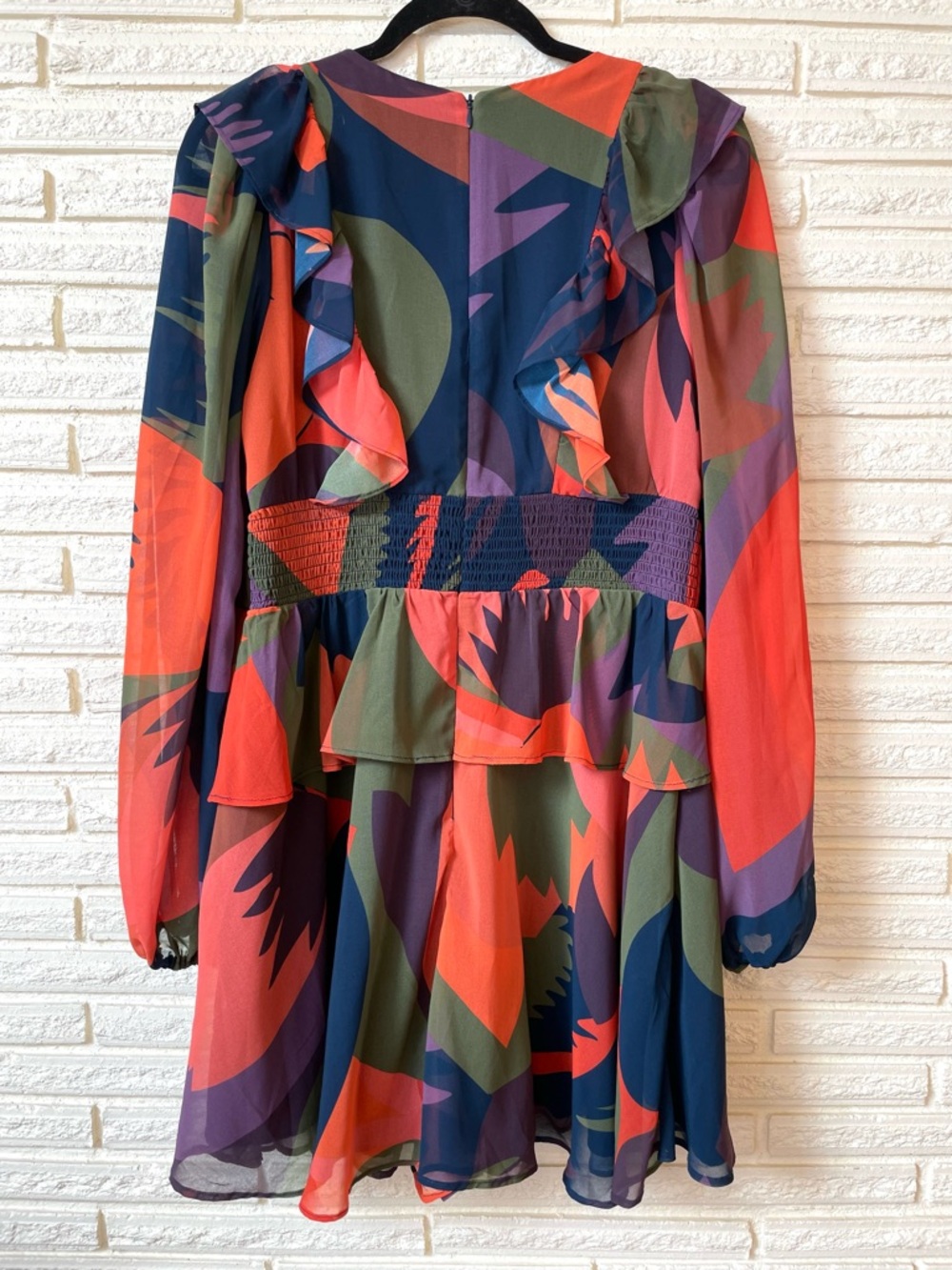 Hutch for Anthropologie Peplum Chiffon Mini Dress Romper Shorts Abstract Large - Picture 7 of 14